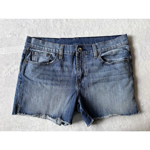 Levis Womens Cut Off Shorts Denim Jean Size 6 Medium Wash Factory Raw Hem